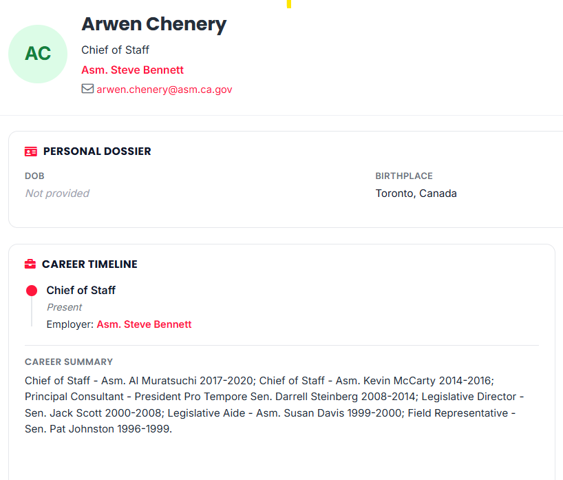 GovBuddy Connect career capsule showing personal dossier and career timeline