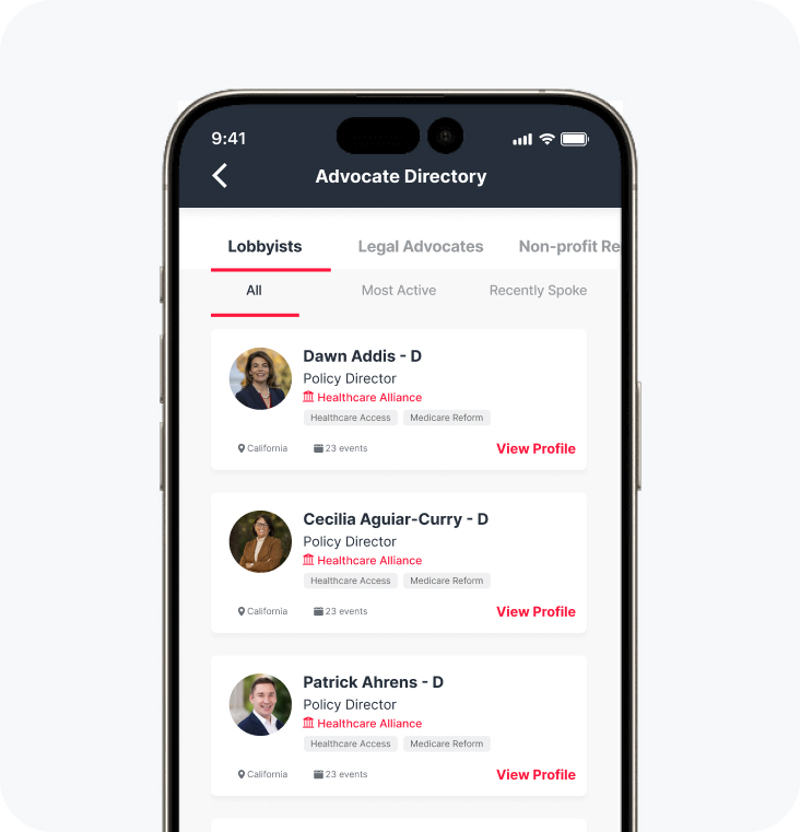 GovBuddy Connect mobile directory screen