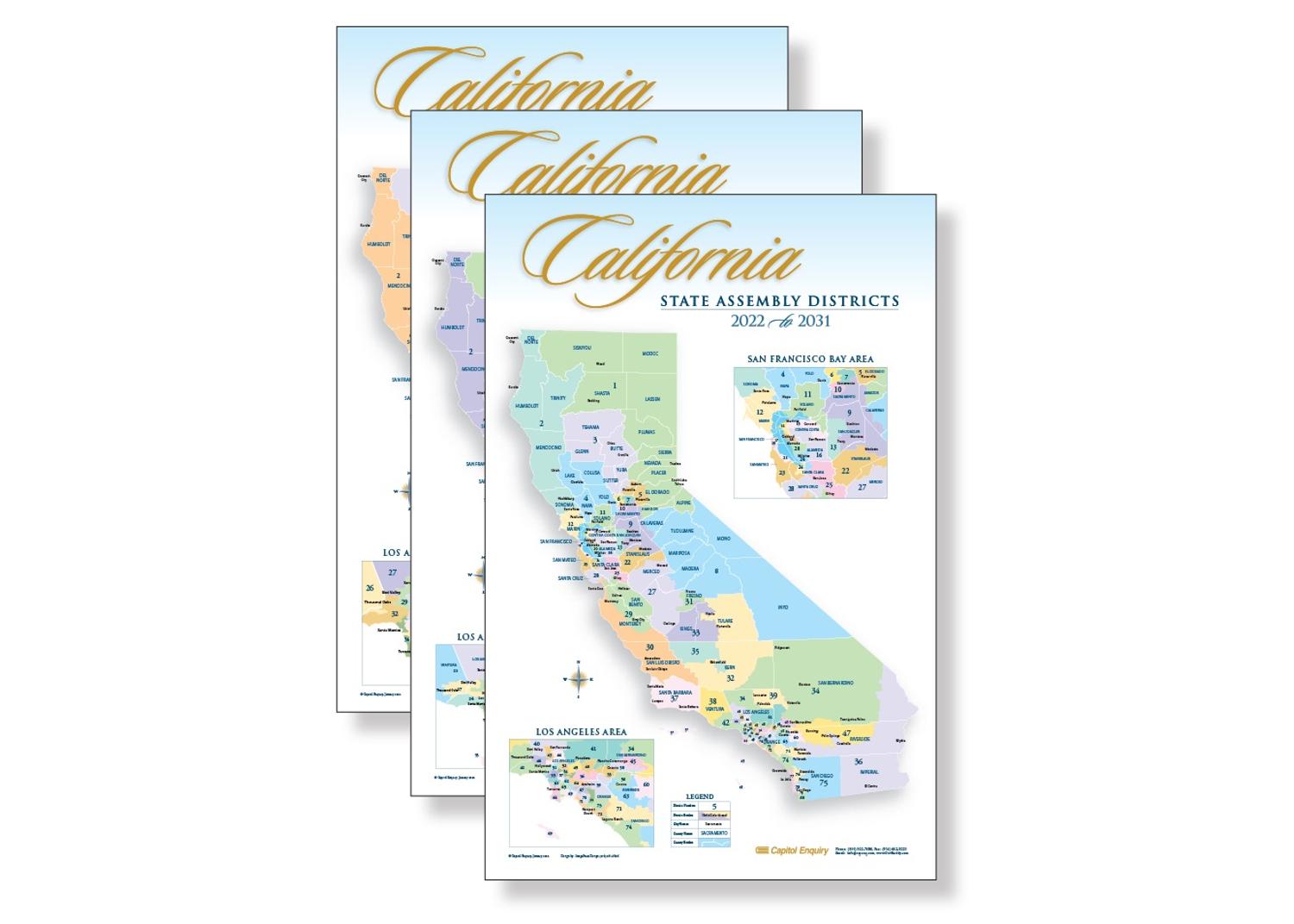 2022-2031 CA Election Districts - Set of 3 Wall Maps (WM3)